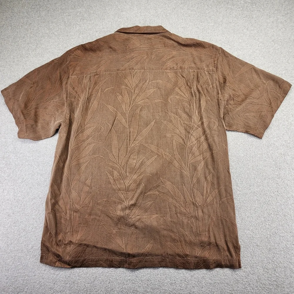 Tommy Bahama Men's L Silk Brown‎ Tropical Short Sleeve Button Front Shirt